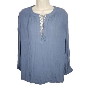Madewell Long Sleeve Blue Blouse‎ Drawstring Placket Women's Size M
